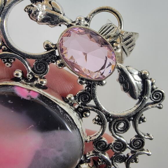 Handmade Silver Pendant – Rhodonite & Rose Quartz + 20" Silver Snake Chain - Picture 6 of 10